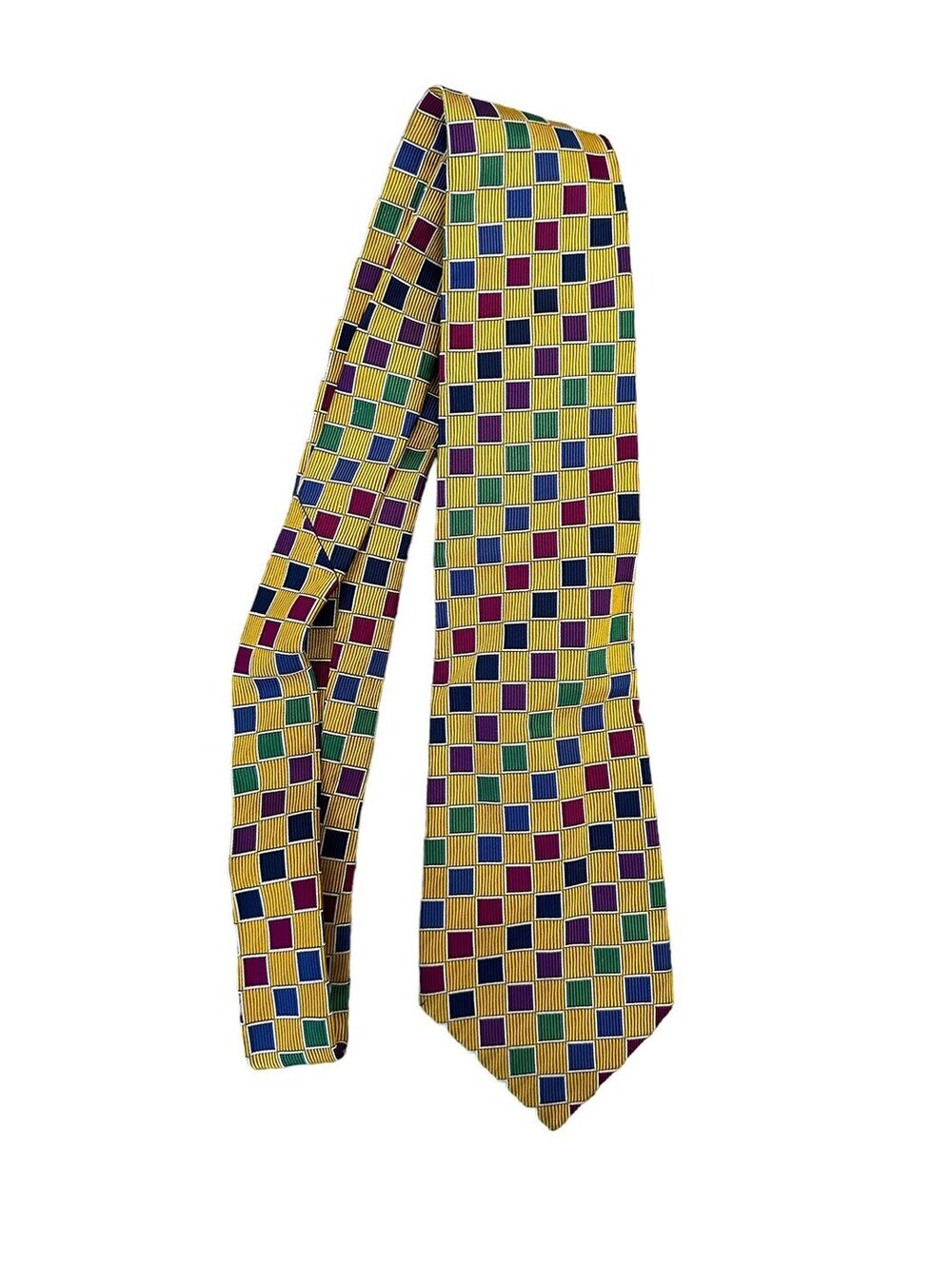 NEW Turnbull & Asser London 100% Silk Tie Yellow Geometric Checkered Design
